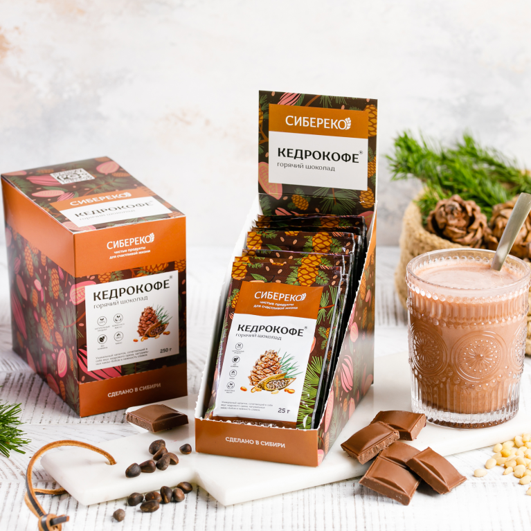 Сибереко Напиток Кедрокофе Горячий шоколад 250г шоу-бокс 10саше по 25г