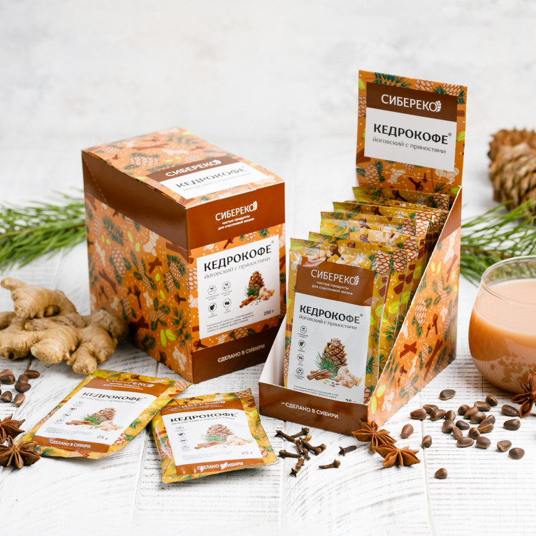Сибереко Напиток Кедрокофе Йоговский с пряностями 250г шоу-бокс 10 саше по 25г