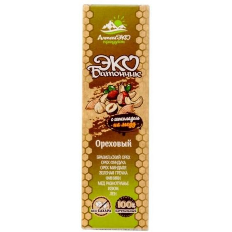 АлтайЭко Эко Батончик с шоколадом на меду Ореховый 45г.