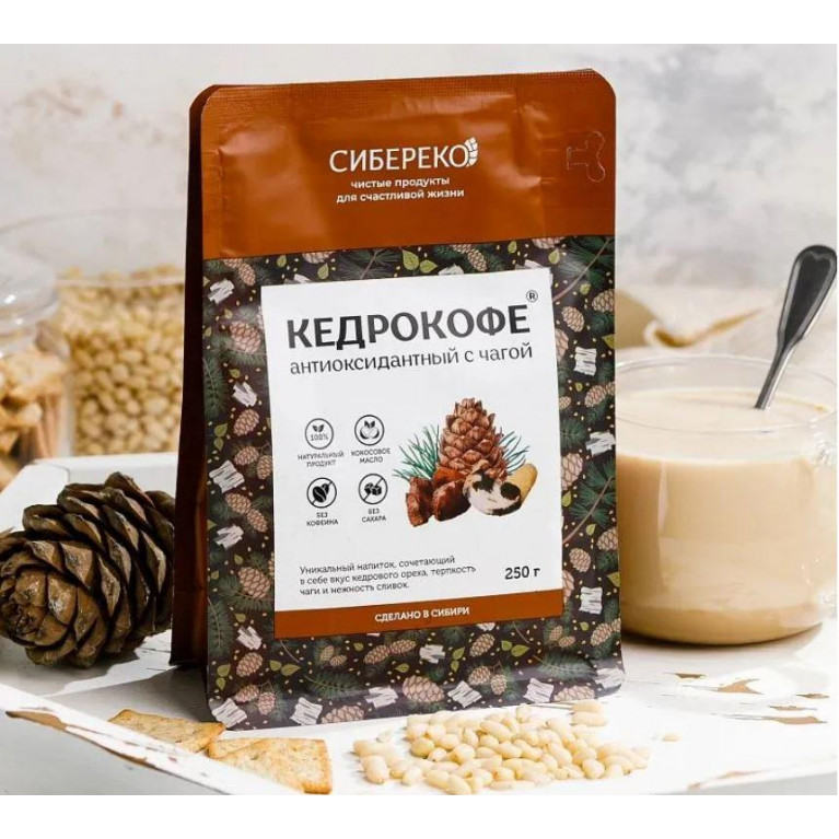Сибереко Напиток Кедрокофе Антиоксидантный с чагой шоу-бокс 10саше по 25г