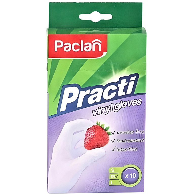 Перчатки винил Paclan Practi однораз белые, р. M 10 штук