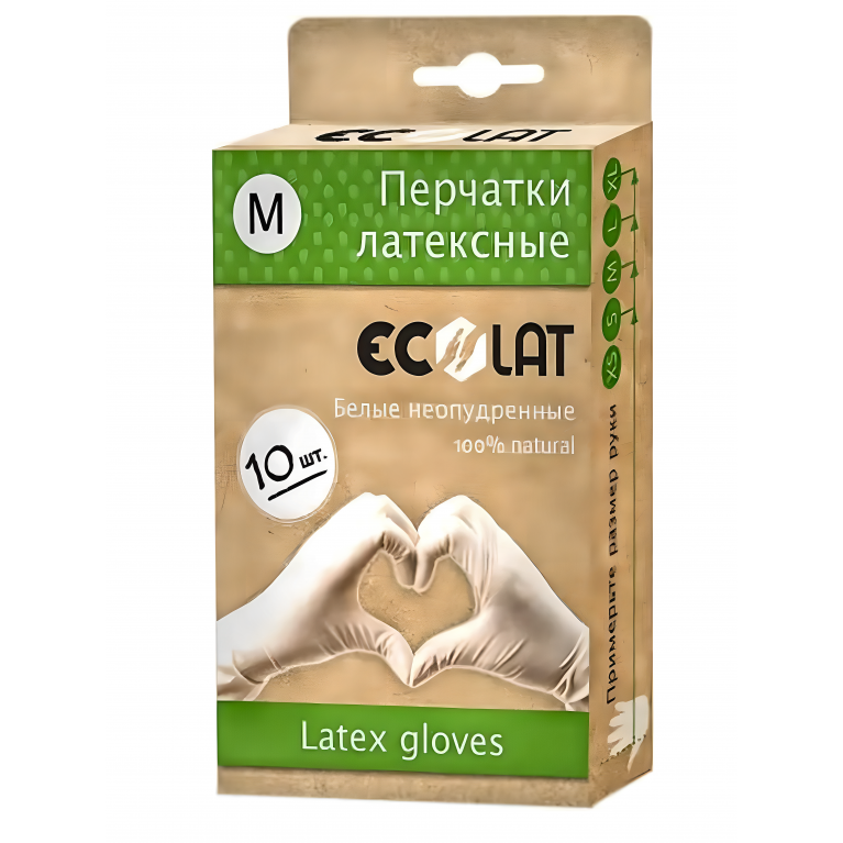 Перчатки Ecolat латексные неопудренные белые р.L №10