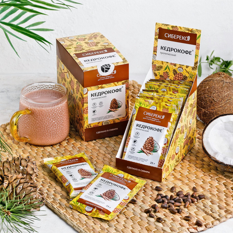 Сибереко Напиток Кедрокофе Тропический 250г шоу-бокс 10 саше по 25г