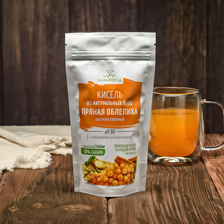 АлтайПлод Кисель ПРЯНАЯ ОБЛЕПИХА с имбирем и корицей (без сахара) дой пак 160г