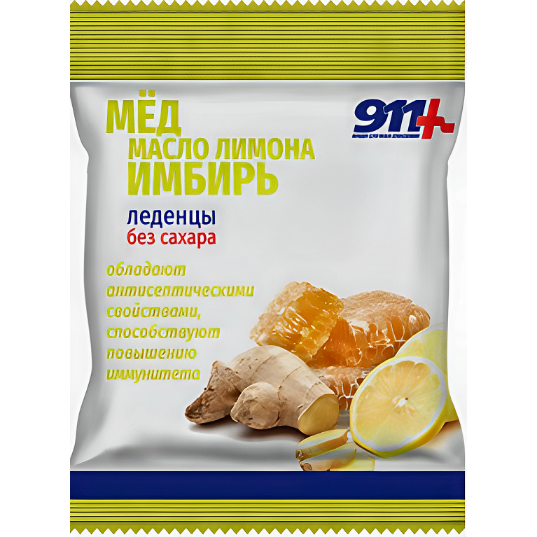 911 Ваша служба спасения Леденцы мед и имбирь с витамином С без сахара 50 г