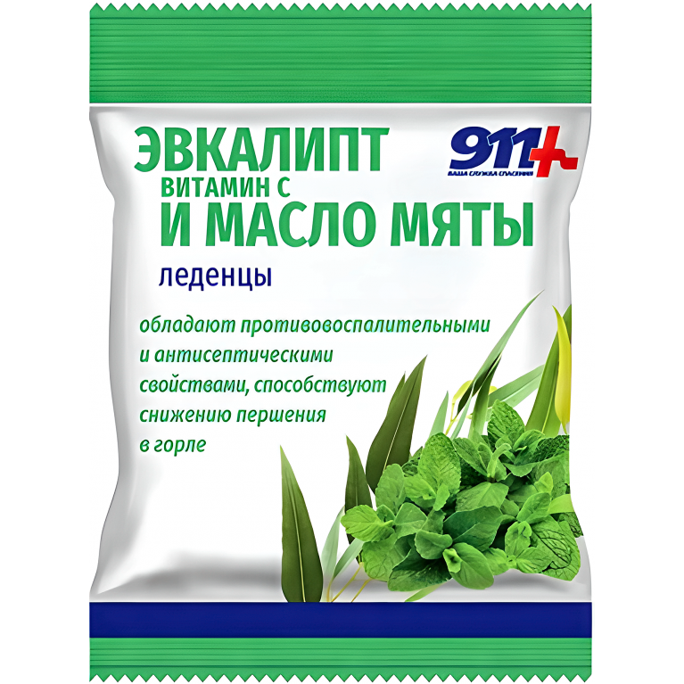 911 Ваша служба спасения Леденцы эвкалипт, витамин С и масло мяты 50 г
