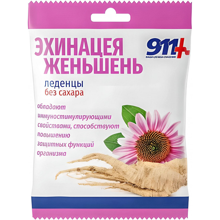 911 Ваша служба спасения Леденцы эхинацея, женьшень с витамин С без сахара 50 г