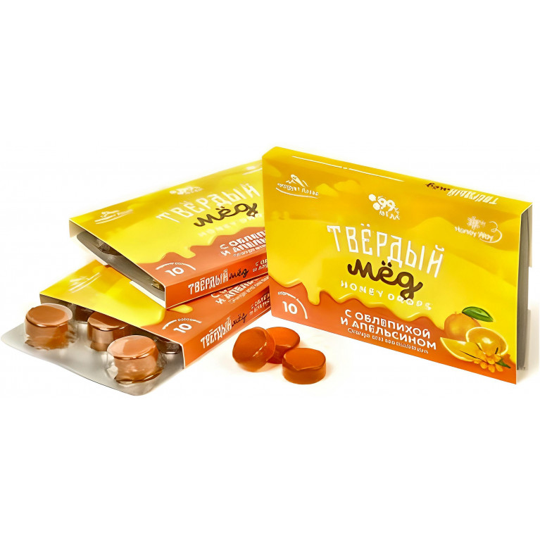 Карамель медовая Твердый мед Облепиха и апельсин