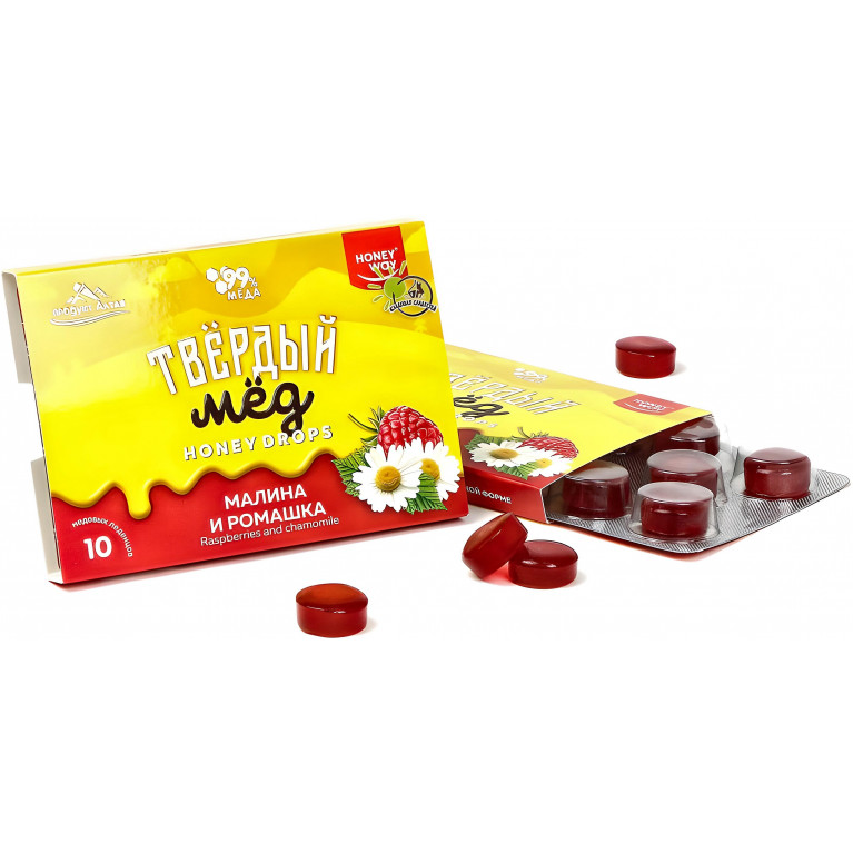 Карамель медовая Твердый мед Малина и ромашка