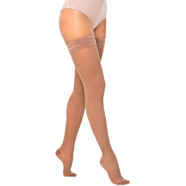 Интекс Чулки компрессионные 2 класс, 2 рост, широкое бедро, бежевые, ажурная силиконовая резинка (ИЧЖ-EW-2р2к(бж))