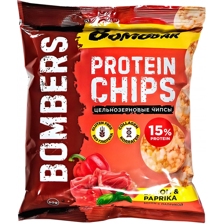 Бомббар Бомберс Цельнозерн. протеин. чипсы Бекон с паприкой 50 г