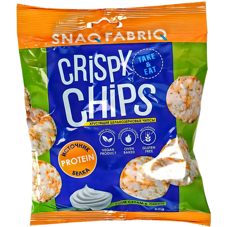 Снэк Фабрик Криспи Чипс Цельнозерн. чипсы Сметана-Зеленый лук 50 г