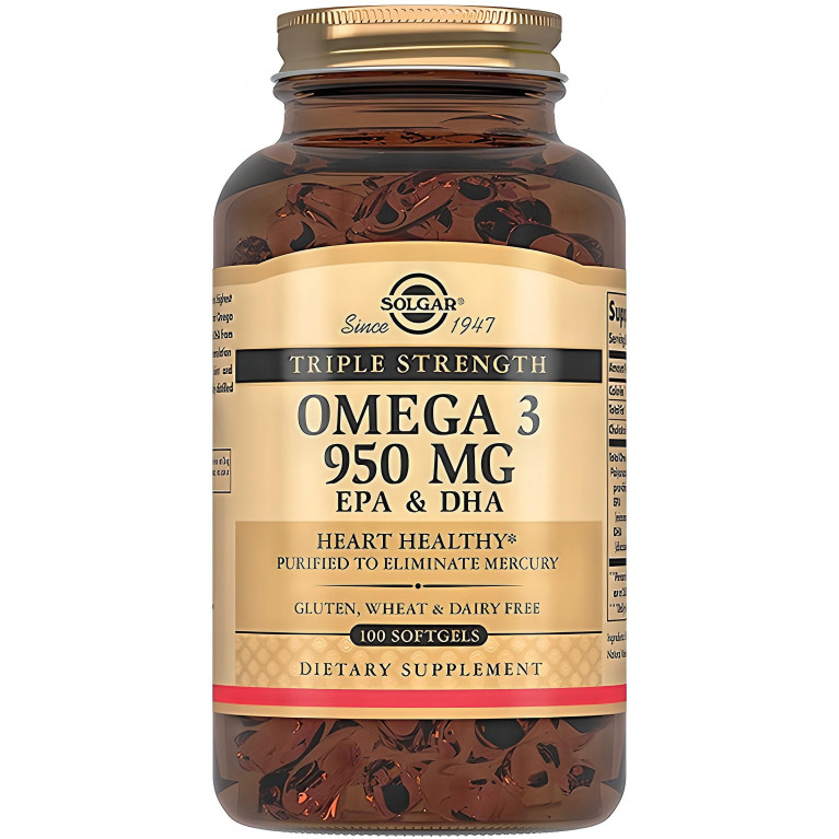 Солгар Тройная Омега-3 ЭПК и ДГК капсулы 950 мг №100