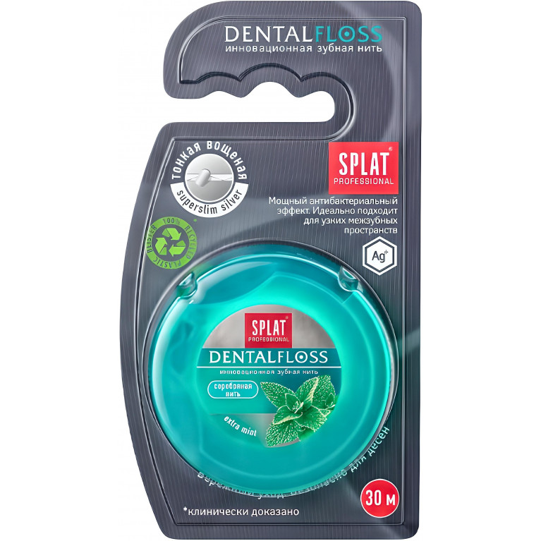 Сплат Профессионал Зубная нить вощеная Мята и серебро 30 м