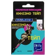 Бинт Кинезио-тейп EM-Fix Sport стягивающий усиленная фиксация 5см x 5м бежевый