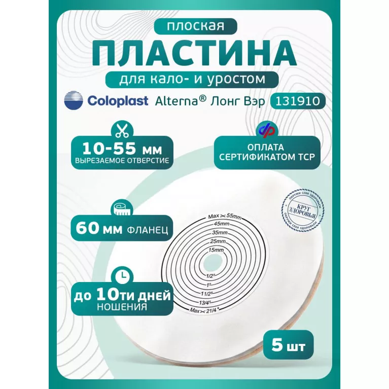 Колопласт Пластина Алтерна Лонг Вэр для длительного ношения с ушками вырезаемое отверстие 15-55 мм фланец 60мм (13191) №5