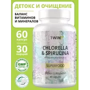 1WIN Мумие Суперфуд, Спирулина + Хлорелла банка капс. 600мг №60