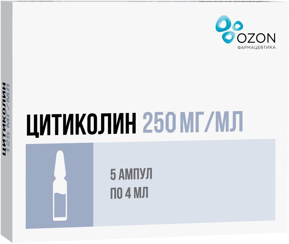 Цитиколин р-р в/в в/м 250 мг/мл 4 мл амп. №5 Озон: цена, купить, инструкция  по применению Озон ООО (Россия) в аптеке Радуга