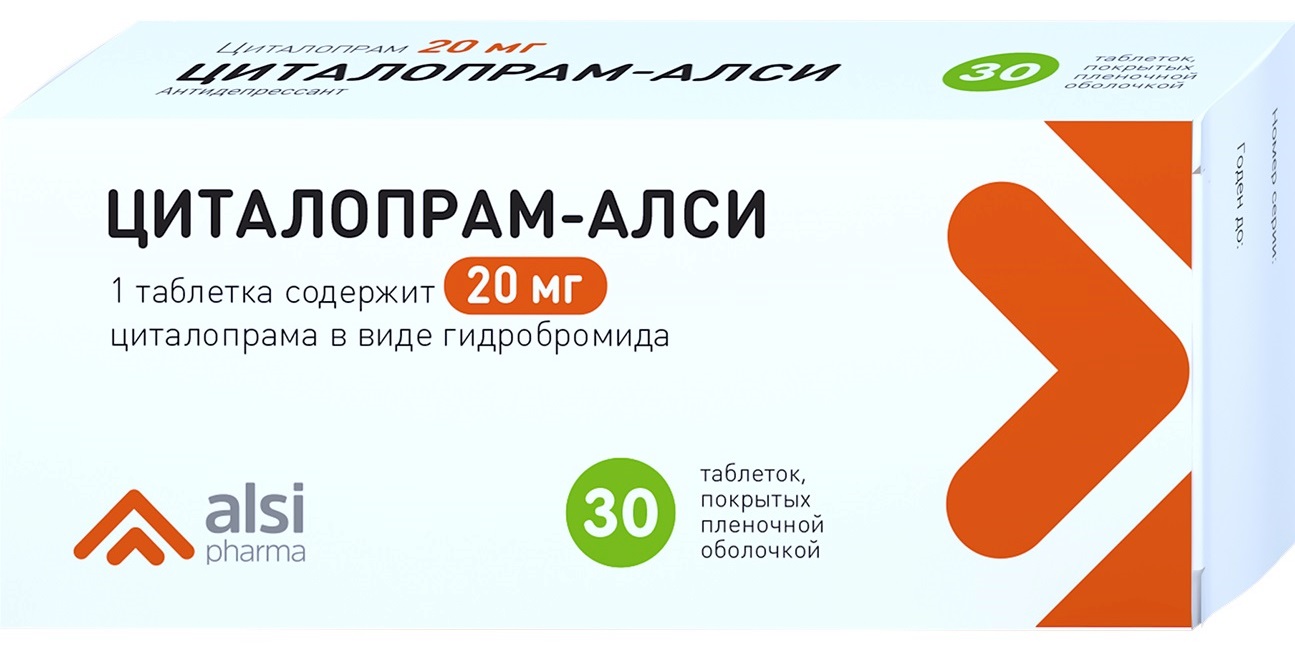 Циталопрам-Алси таблетки, покрытые пленочной оболочкой 20 мг №30: цена,  купить, инструкция по применению АЛСИ Фарма АО (Россия) в аптеке Радуга